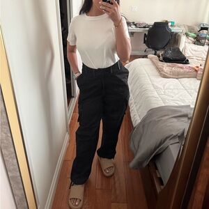 Maniere De Voir Black Cargo Pants with Leather Detail